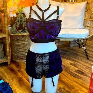 Velvet two piece bondage lingerie